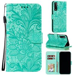Intricate Embossing Lace Jasmine Flower Leather Wallet Case for LG Stylo 7 5G - Green