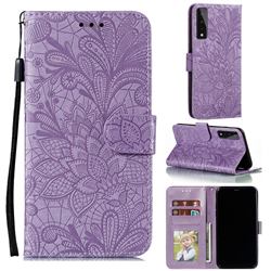 Intricate Embossing Lace Jasmine Flower Leather Wallet Case for LG Stylo 7 5G - Purple