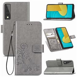 Embossing Imprint Four-Leaf Clover Leather Wallet Case for LG Stylo 7 5G - Grey