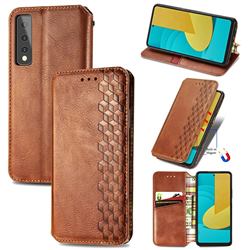 Ultra Slim Fashion Business Card Magnetic Automatic Suction Leather Flip Cover for LG Stylo 7 5G - Brown