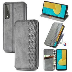Ultra Slim Fashion Business Card Magnetic Automatic Suction Leather Flip Cover for LG Stylo 7 5G - Grey