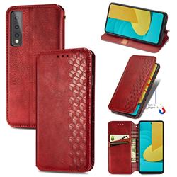 Ultra Slim Fashion Business Card Magnetic Automatic Suction Leather Flip Cover for LG Stylo 7 5G - Red