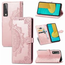 Embossing Imprint Mandala Flower Leather Wallet Case for LG Stylo 7 5G - Rose Gold