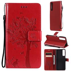 Embossing Butterfly Tree Leather Wallet Case for LG Stylo 7 5G - Red