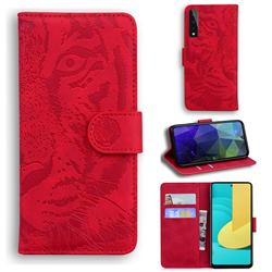 Intricate Embossing Tiger Face Leather Wallet Case for LG Stylo 7 5G - Red