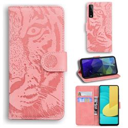 Intricate Embossing Tiger Face Leather Wallet Case for LG Stylo 7 5G - Pink