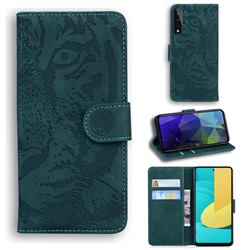 Intricate Embossing Tiger Face Leather Wallet Case for LG Stylo 7 5G - Green