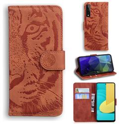 Intricate Embossing Tiger Face Leather Wallet Case for LG Stylo 7 5G - Brown