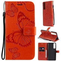 Embossing 3D Butterfly Leather Wallet Case for LG Stylo 7 5G - Orange
