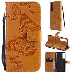 Embossing 3D Butterfly Leather Wallet Case for LG Stylo 7 5G - Yellow
