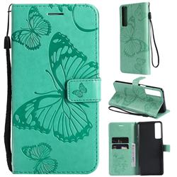 Embossing 3D Butterfly Leather Wallet Case for LG Stylo 7 5G - Green