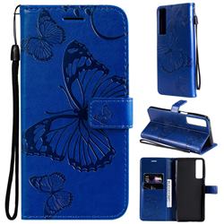 Embossing 3D Butterfly Leather Wallet Case for LG Stylo 7 5G - Blue