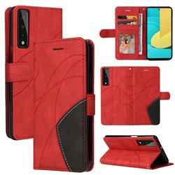 Luxury Two-color Stitching Leather Wallet Case Cover for LG Stylo 7 5G - Red