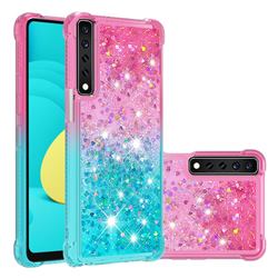 Rainbow Gradient Liquid Glitter Quicksand Sequins Phone Case for LG Stylo 7 4G - Pink Blue