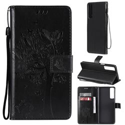 Embossing Butterfly Tree Leather Wallet Case for LG Stylo 7 4G - Black