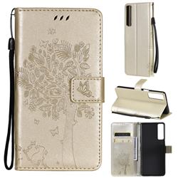Embossing Butterfly Tree Leather Wallet Case for LG Stylo 7 4G - Champagne
