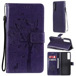 Embossing Butterfly Tree Leather Wallet Case for LG Stylo 7 4G - Purple