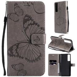 Embossing 3D Butterfly Leather Wallet Case for LG Stylo 7 4G - Gray