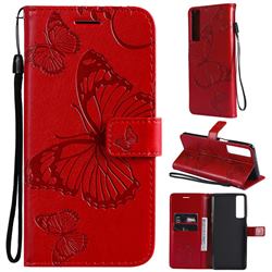 Embossing 3D Butterfly Leather Wallet Case for LG Stylo 7 4G - Red