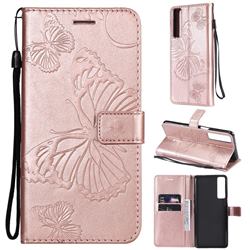 Embossing 3D Butterfly Leather Wallet Case for LG Stylo 7 4G - Rose Gold