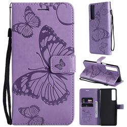 Embossing 3D Butterfly Leather Wallet Case for LG Stylo 7 4G - Purple