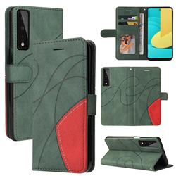 Luxury Two-color Stitching Leather Wallet Case Cover for LG Stylo 7 4G - Green