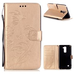 Embossing Butterfly Flower Leather Wallet Case for LG Stylo 2 LS775 Criket - Champagne