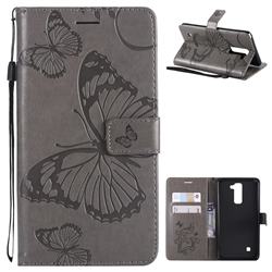 Embossing 3D Butterfly Leather Wallet Case for LG Stylo 2 LS775 Criket - Gray
