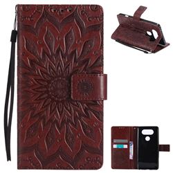 Embossing Sunflower Leather Wallet Case for LG V20 - Brown