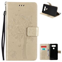 Embossing Butterfly Tree Leather Wallet Case for LG V20 - Champagne