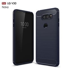 Luxury Carbon Fiber Brushed Wire Drawing Silicone TPU Back Cover for LG V30 (Navy)