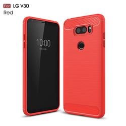 Luxury Carbon Fiber Brushed Wire Drawing Silicone TPU Back Cover for LG V30 (Red)