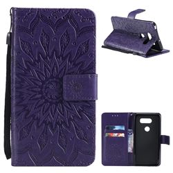 Embossing Sunflower Leather Wallet Case for LG V30 - Purple