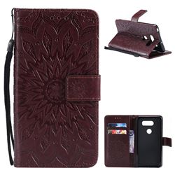 Embossing Sunflower Leather Wallet Case for LG V30 - Brown