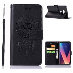 Intricate Embossing Owl Campanula Leather Wallet Case for LG V30 - Black