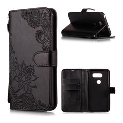 Intricate Embossing Lotus Mandala Flower Leather Wallet Case for LG V30 - Black