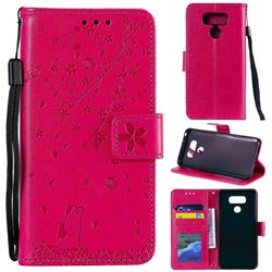 Embossing Cherry Blossom Cat Leather Wallet Case for LG V30 - Rose