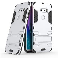 Armor Premium Tactical Grip Kickstand Shockproof Dual Layer Rugged Hard Cover for LG V30S ThinQ / V30S+ ThinQ - Silver