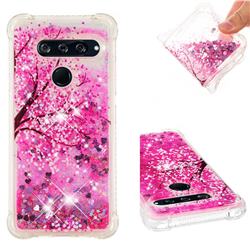 Pink Cherry Blossom Dynamic Liquid Glitter Sand Quicksand Star TPU Case for LG V40 ThinQ