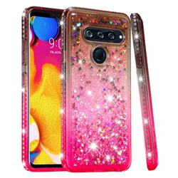 Diamond Frame Liquid Glitter Quicksand Sequins Phone Case for LG V40 ThinQ - Gray Pink