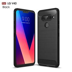 Luxury Carbon Fiber Brushed Wire Drawing Silicone TPU Back Cover for LG V40 ThinQ - Black