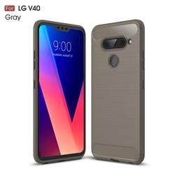 Luxury Carbon Fiber Brushed Wire Drawing Silicone TPU Back Cover for LG V40 ThinQ - Gray