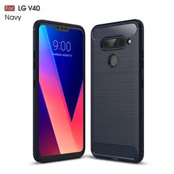 Luxury Carbon Fiber Brushed Wire Drawing Silicone TPU Back Cover for LG V40 ThinQ - Navy
