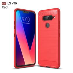 Luxury Carbon Fiber Brushed Wire Drawing Silicone TPU Back Cover for LG V40 ThinQ - Red