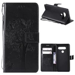 Embossing Butterfly Tree Leather Wallet Case for LG V40 ThinQ - Black
