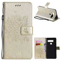 Embossing Butterfly Tree Leather Wallet Case for LG V40 ThinQ - Champagne