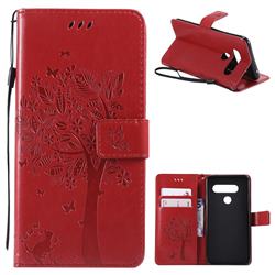 Embossing Butterfly Tree Leather Wallet Case for LG V40 ThinQ - Red