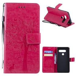 Embossing Butterfly Tree Leather Wallet Case for LG V40 ThinQ - Rose