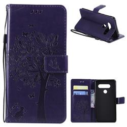 Embossing Butterfly Tree Leather Wallet Case for LG V40 ThinQ - Purple