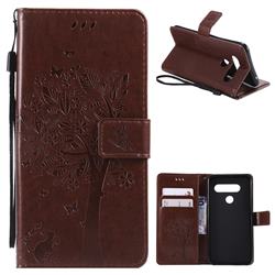 Embossing Butterfly Tree Leather Wallet Case for LG V40 ThinQ - Coffee